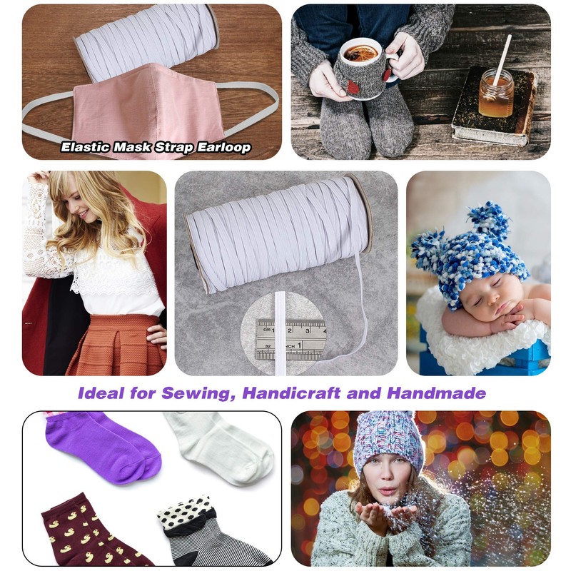 TOPERIN Elastic Bands for Sewing 1/4 Inch 100 Yards Flat