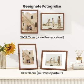 Feihorrm Vintage Wooden Photo Frame, Decorative Photo Frame (Dark Brown, A4 (21 x 29.7 cm)