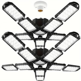 2 Packs LED Garage Light, Super Bright Screw in E26/E27 Ceiling Shop Work Lamp, 250W 25000 Lumen Deformable Basement Bulb Fixture with 10+1 Adjustable Panels, Lighting for Workshop, Attic