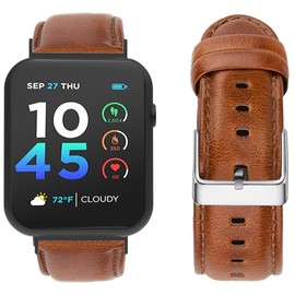 Blueshaweu Compatible for ITouch Air 4 Bands, 24mm Genuine Leather Band Replacement Smartwatch Strap Wristband Compatible for ITOUCH AIR 4 41mm/46mm/Air 3 44mm Smartwatch (Brown)
