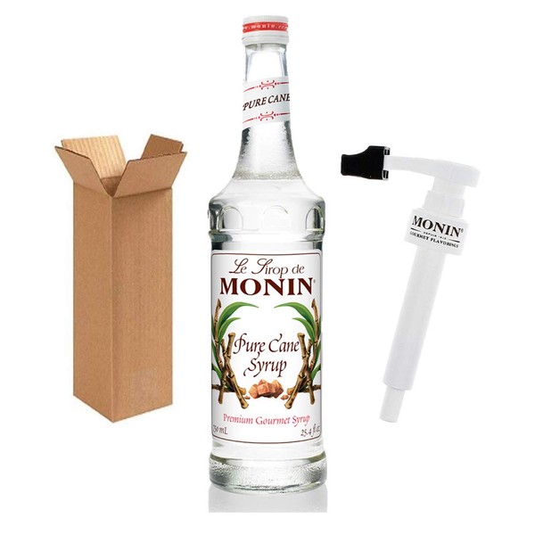 Monin Pure Cane Syrup, 25.4-Ounce (750 ml) Glass Bottle with Monin BPA Free Pump. Boxed.