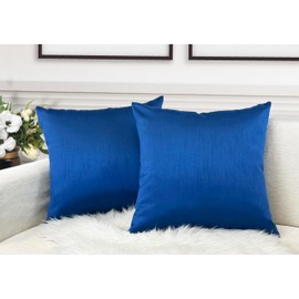 Aiking Home 18x18 Inches Faux Silk Square Throw Pillow Cover, Zipper Closure, Royal (Set of 2)