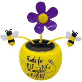 Purple Chrysanthemum Dancing Flower for Car, Automatic Swinging Bee Flower Decoration Dashboard Ornaments, Car Windowsill Decoration Desktop Solar Ornament, Solar Dancing Figurines