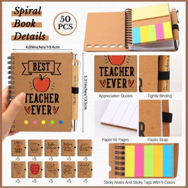 Glenmal 50 Sets Teacher Appreciation Gift Bulk Spiral Notebook Thank You Gift for Women Teachers from Students Inspirational Journal with Bamboo Pens for Valentine's Day 100 Days of School Gift