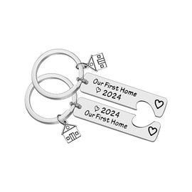 2pcs New Home Keyring Set Engraved Keychain - Couples Unique Housewarming Gifts Memorable New Home Gifts for New Homeowners First Home Keyring Custom Gift