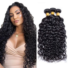 DiexrLamx Water Wave Bundles 22 24 26 Inch 8A Grade Peruvian Virgin Remy Hair Mixed Length 3 Bundles Natural Black Color Wet And Wavy Bundle Hair Weave