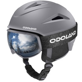 Odoland Snow Helmet, Ski Helmet with Ski Goggles for Snow Sports, Shockproof, Windproof, Safety Snowboard Helmet and Protective Goggles for Men Women and Youth, Gray, S
