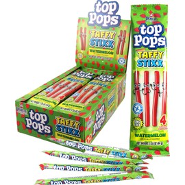 Top Pops Taffy Stixx Premium Chewy Candy Sticks, Watermelon, 1.55 oz (Pack of 12)