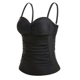 Talisea Women's Underwire Tankini Top Only Tummy Control Swimsuit Top Push Up Bathing Suit Top No Bottom Black L