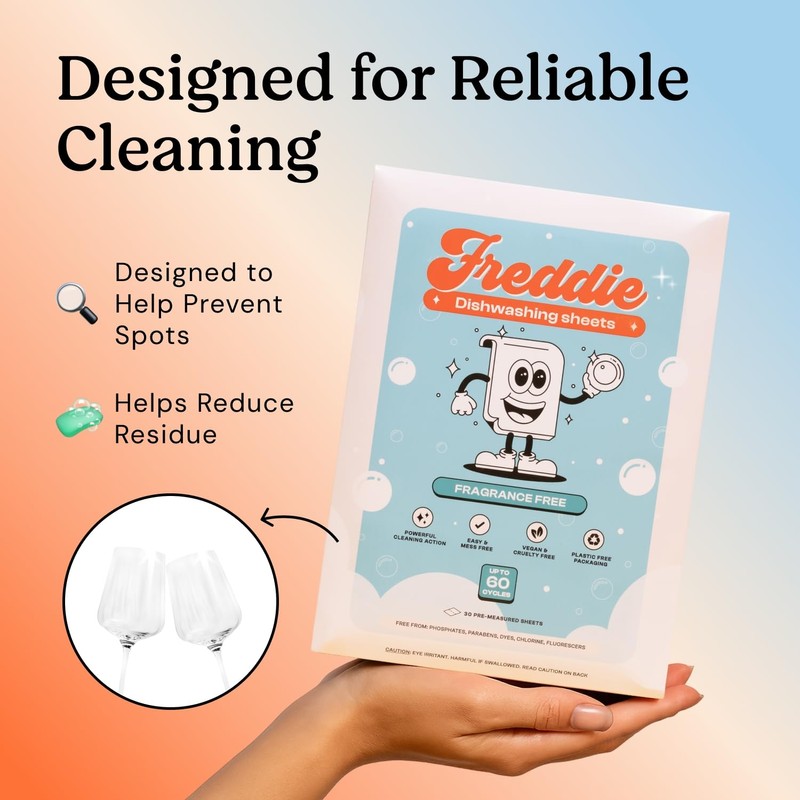 Freddie Dishwasher Sheets Fragrance Free - Space-Saving Alternative to Liquid
