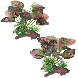 BEGONDIS 2Pcs Reptile Artificial Plants, Terrarium Plants Decorations, Aquarium Fish Tank Plant, Amphibian Habitat Hideout (Style-3)