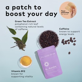 The Good Patch B12 Awake Patch, Natural Patch with Caffeine, B12, and Green Tea Extract, Plant Powered Wearable Wellness, Helps to Promote Energy (16 Total Patches)
