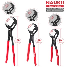 NAUKII 3piece Water Pump Pliers Set 8/10/12 inch Groove Joint Pliers Set Non-Slip Grip Precision Clamping Plumbing Lock Plier for Repairs Quick Release Adjustable Plier Set