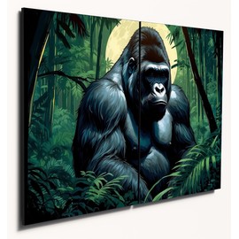 The Plum Penguin Majestic Silverback Gorilla Wood Wall Art | A4 MDF Diptych | Romantic Moonlit Forest Decor Canvas Alternative 40 x 30cm
