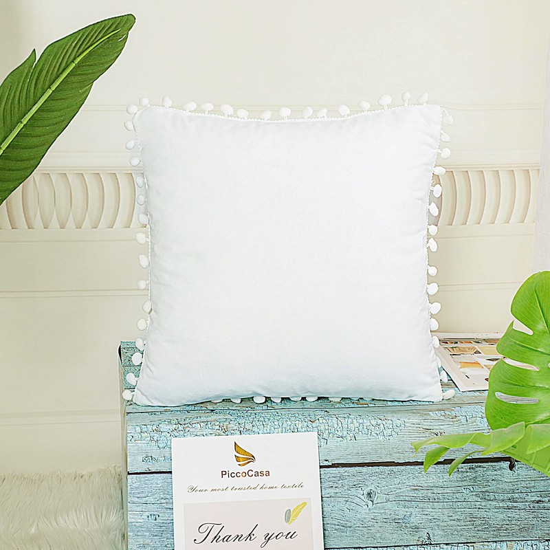 PiccoCasa Velvet Pillow Covers, 1PCS Pom Pom Christmas Throw Pillow