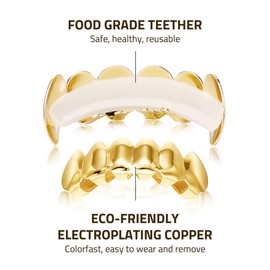 TOYANDONA Teeth Gold Top and Bottom Set Hip Hop Teeth Grills for Rapper Costume, Agarwood, Brass