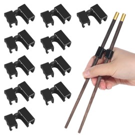 BOHUIZ 10 Pieces Reusable Chopsticks Helpers Black Training Chopstick Hinges Connector Practice Chopsticks for Adults, Kids, Beginners, Trainers or Learners