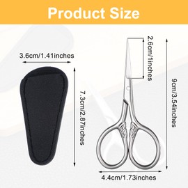 Stainless Steel Small Scissors with Textured Handle,3.5inch Mini Professional Grooming Scissors, Multi-Purpose Vintage Beauty Grooming Kit for Facial Hair, Eyebrows, Eyelashes, Nose, PU Leather Case