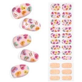 KING HORSE Semi Cured Gel Nail Stickers Valentines Day 24pcs Long Lasting Nail Polish Wraps Salon-Quality Semi-Cured Gel Nail Strips UV Lamp Required Semicured Gel Nail Wraps for Women (Kiss Love 096)
