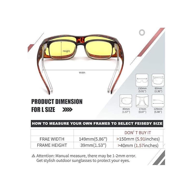 Feisedy メガネの上から掛けられる オーバーサングラス TAC 偏光 UV400 紫外線カット 夜間運転用 ナイトサングラス 大きいサイズ