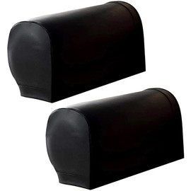 CALFOVERA 2PCS Waterproof PU Leather Armrest Covers Vintage Non-Slip Leather Arm Rest Slipcovers Stretch Black Furniture Armrest Protector Elastic Armchair Sleeves for Recliner Sofa Couch Chairs
