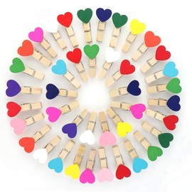 50 Pcs Heart Wooden Clips,Clothes Pins for Photo, Colorful Wooden Small Clips for Hanging Paper, Photos, Clothes, Party Decorations