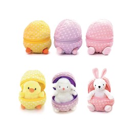 Plushland Plush Chick Stuffed Animal (6”) Surprise Zip Up Egg Hideaway | Cute, Yellow Pastel and Polka Dot Easter Colors | Spring Inspired Gift for Girls and Boys (Easter Assortment Set of 3)