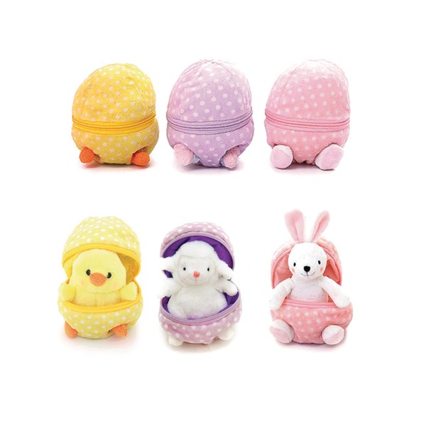 Plushland Plush Chick Stuffed Animal (6”) Surprise Zip Up Egg Hideaway | Cute, Yellow Pastel and Polka Dot Easter Colors | Spring Inspired Gift for Girls and Boys (Easter Assortment Set of 3)