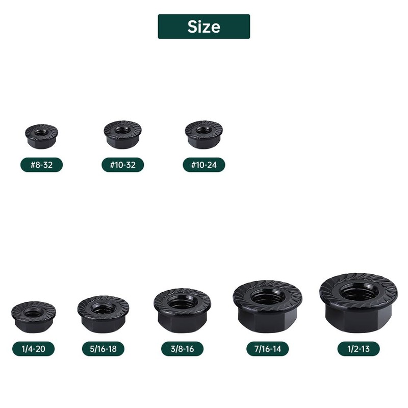 3/8-16 Black Flange Nuts (25 pcs), 304 Stainless Steel 18/8,