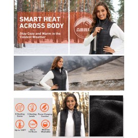 ARRIS Women`s Long Graphene Heated Vest with Battery, Size Adjustable Long Length Puff