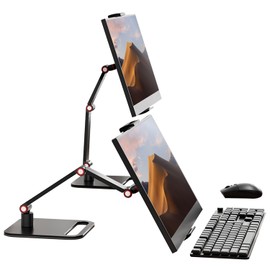 RQUOIRE portable monitor stand monitor arm 360 ° rotation,Suitable for 12-17.3-inch monitors and tablet screens，Adjustable height tablet holder for desk Expandable Display Base (black)