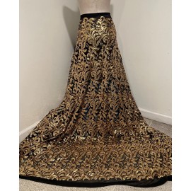 wowfabric4less123 Gold Black  4way stretch sequins Embroidery Mesh Lace fabric 50” Width 1 Yard