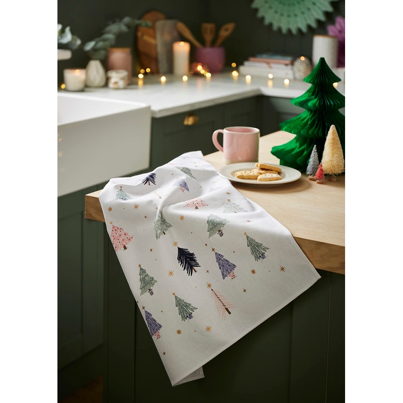 Christmas Textiles Recycled Cotton Tea Towel Frosty Trees
