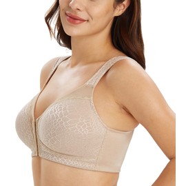 Lemorosy Women's Classic Comfort Bra, Strong Hold, Front Closure, Back Support, Unpadded, Without Underwire, Toffee