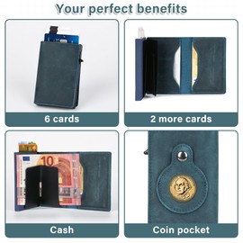 Shine Wine Airtag Leather Wallet, RFID Blocking Technology, Slim Minimalist AirTag Wallet Men - Credit Card and Money Holder (Leather, Pure Black), Blue, vintage