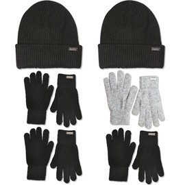 Nicole Miller Hat and Glove Set For Women Pack Of 2 Winter Beanie Hats Soft & Warm Gloves Sets, Black/Grey