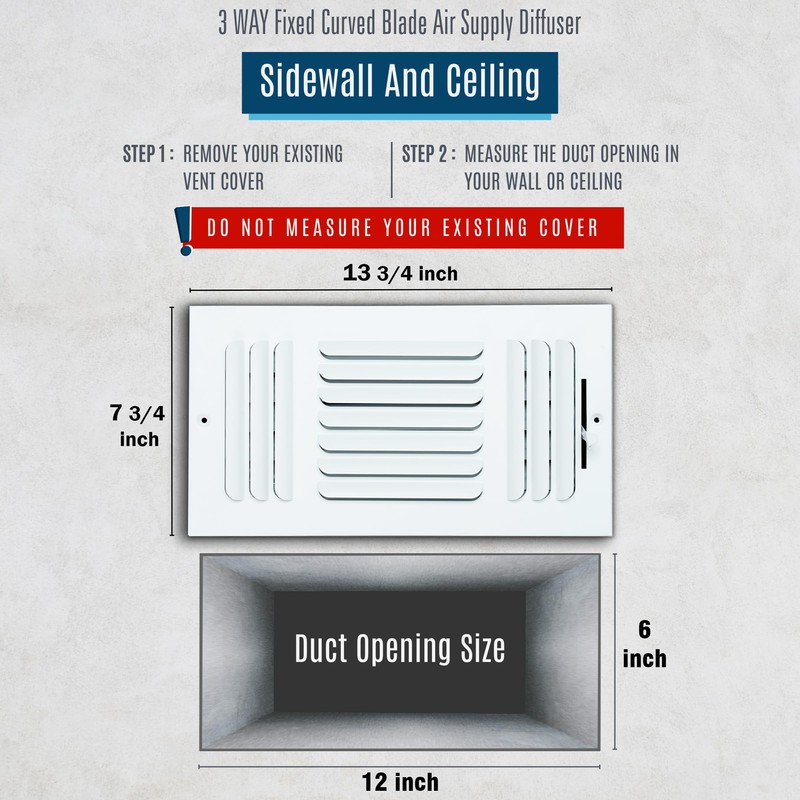 Fits 12x6 Duct Opening 3 Way Fixed Curved Blade Air