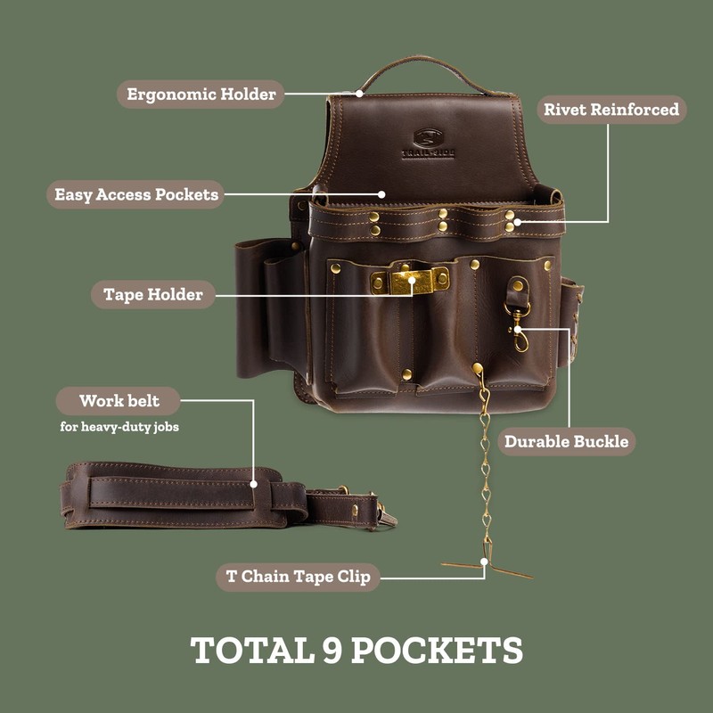 Trailside Genuine Leather Electrician Tool Pouch with Belt Loop for