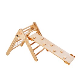 VEVOR Pikler Triangle Set Climber 4 in 1, Montessori Foldable Climbing Set, Large Size Toddler Climbing Toys Indoor with Triangle and Ramp for Kids (Wooden Color)