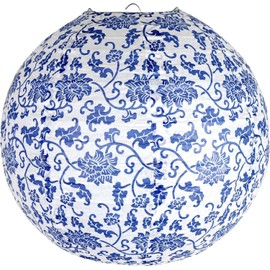 Paper Lampshade Hanging Light Shade 30cm, Oriental Ribbed Japanese Ceiling Fixture with Cherry Blossom & Floral Patterns, Perfect for Home Lighting, Wedding,Party & Boho Decor (2pcsBlueporc_01)