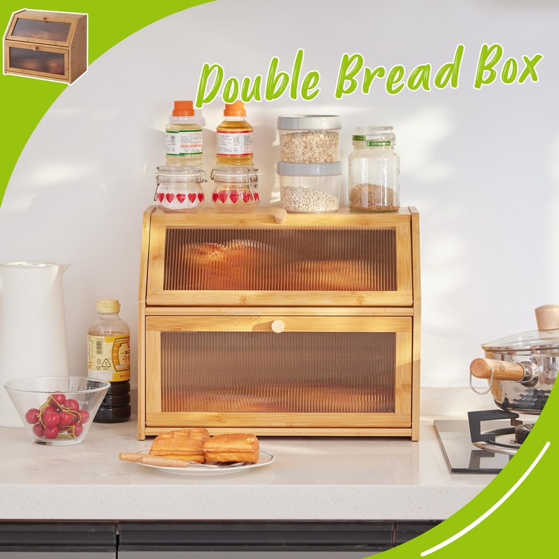 BMOSU Large Bread Box for Kitchen Countertop,Double Layer Bread Box