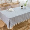 Plenmor Cotton Linen Table Cloth Stripe Tassel Square Tablecloth Dust-Proof