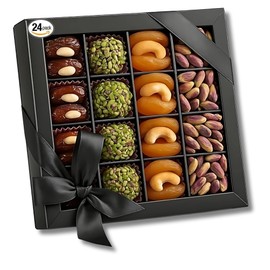 Andy Anand Chocolatier Gluten Free All Natural Truffles & Stuffed Dates Gift Box – Deliciously Healthy Embracing Nature's Goodness Perfect as Eid al Fitr Gift, Fresh flown from Turkey (24 Pcs 10.5 Oz)