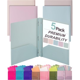 Mr. Pen- Plastic Folders with Pockets and Prong, 5 Pack, Muted Pastel Colors, Pocket Folders with Prongs and Fasteners, 2 Pocket