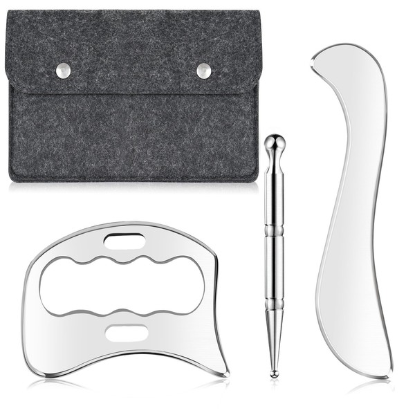 ZOYYE Stainless Steel Muscle Scraping Tool Set, Stainless Steel Gua Sha Physical Therapy Tools, Help Myofascial Release, Relieve Pain Can be Used for deep Massage in All Parts of Body