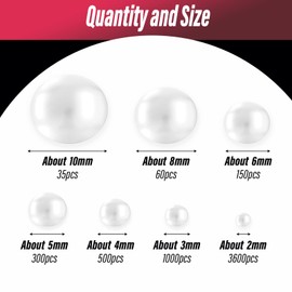 Molain 5600 Pieces Semicircular Beads White Flat Back Beads for Crafts Necklaces Bracelets Jewellery Decorations Wedding Dresses Crafts 2/3/4/5/6/8/10mm Satin Shiny Loose Beads Gemstones