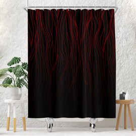 EOVDSFW Red and Black Shower Curtain for Bathroom Set Dark Burgundy Gothic Goth Abstract Anime Modern Men Striped Bath 60 x 72 Inch Decorative Polyester Fabric Cloth Home Decor with 12 Pack Hooks
