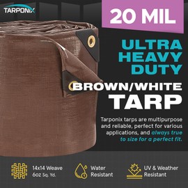Tarponix 6' x 8' Ultra Heavy Duty Tarp – 20 Mil Brown/White Waterproof Outdoor Cover, UV Protection, Reinforced Corners, Ideal for Camping, Tent, and Outdoor Use