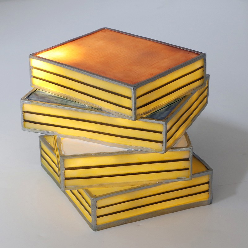 Stained Book Lamp Vintage Style Soft Lighting Stacked Books Table