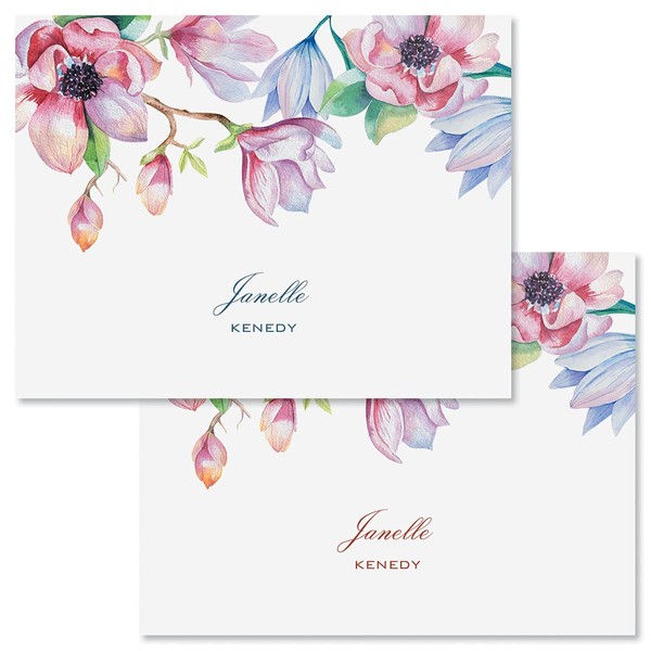 Magnolia Personalized Note Card Set - 24 Cards with White Envelopes, 4¼ x 5½ Inch Size, Blank Inside, Add a Name, For Thank You Notes, or Graduation Gifts…